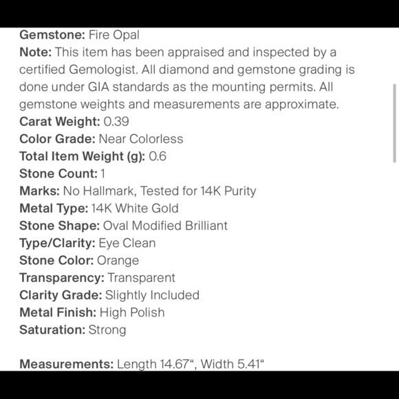 Brand New Fire Opal, Diamond & 14K White Gold Pendant - 100% Authentic - Picture 3 of 3